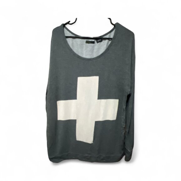 Grey Lightweight Sweater with White Cross - Size S - Picture 1 of 3